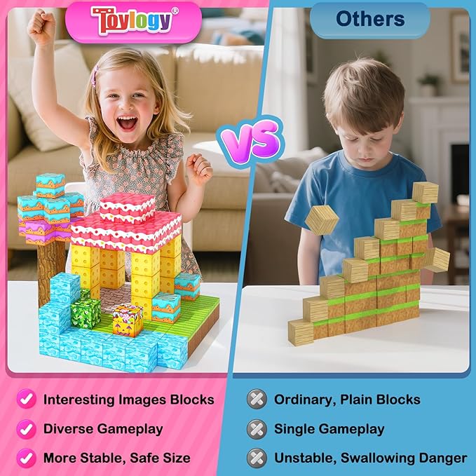 200PCS Magnetic Blocks-Build Mine Magnet World Forest Candy Set Magnetic Tiles Cubes Toddler Kids Games Toys, Building Blocks Learning Outdoor Toys for 3 4 5 6 7 8 Years Old Boys & Girls