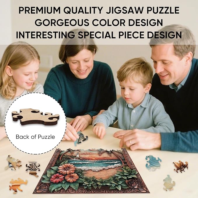 Ixfyloop Wooden Puzzle Puzzles, Lighthouse Wooden Puzzles for Adults, Sunset Beach Adult Puzzles 200pcs, Wood Jigsaw Puzzles Best Gift for Adults and Kids, Family Game 11.2x11.2 inch