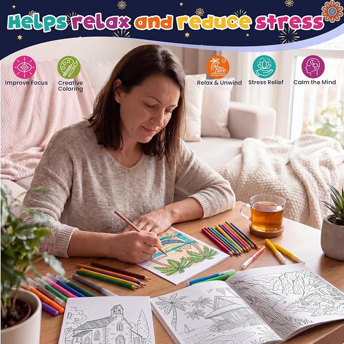 Liliful 144 Pcs Architectural Mandala Coloring Book Bulk 5 x 7 Inch Landmark & Building Themed Mindfulness Coloring Books for Stress Relief, Party Favors & Adult Gifting