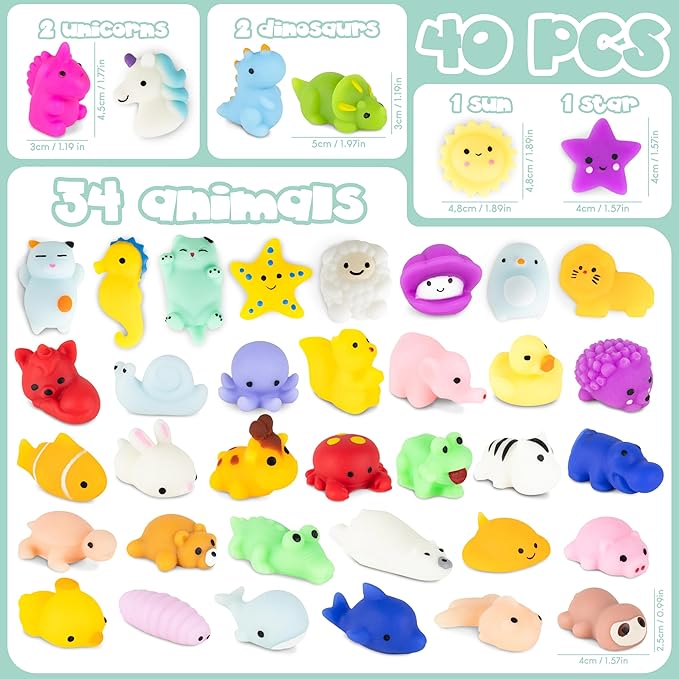 Mochi Squishy Toys Bulk for Kids Party Favors Pack 40 - BONNYCO | Goodie Bags Stuffers for Kids 3-5 4-8, Return Gifts Birthday Party | Squishy Fidget Toys, Pinata Stuffers Birthday Boys Girls Kawaii