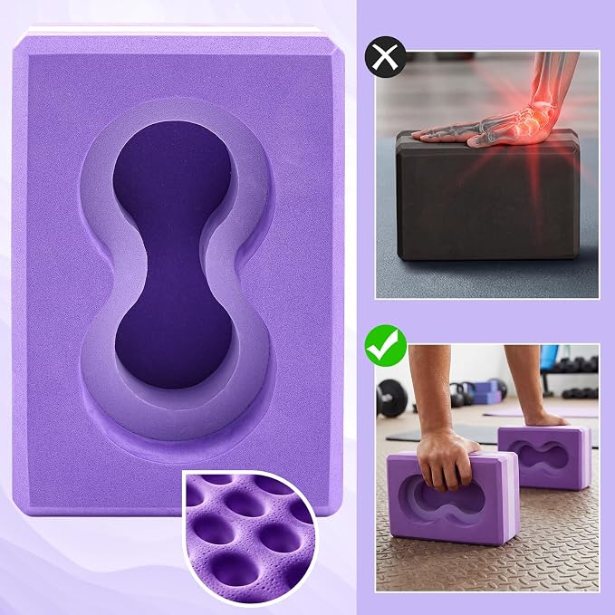 Yoga Blocks 2 Pack for Wrist Relief Yoga Blocks Wrist Support Set with Knee Pads and Strap Improve Comfort and Grip, Nonslip EVA Foam Pilates Exercise Balance Stretching Accessories Meditation
