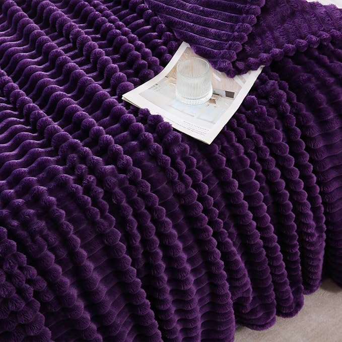 Deep Purple Throw Blanket for Couch Sofa 90x90 inches Striped Design | Fleece Blankets Room Home Decor Lightweight Plush Soft Cozy Gifts for Women Mom