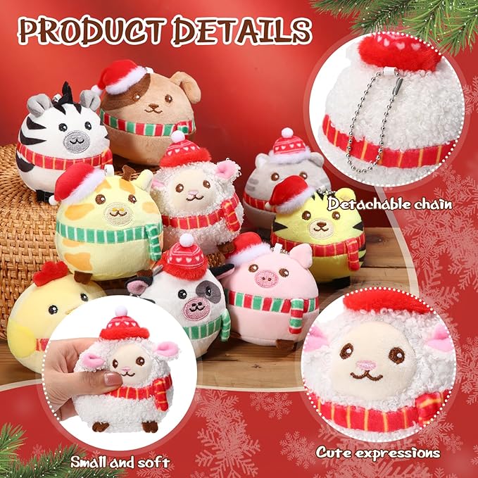 Skylety 9 Pcs Mini Plush Animals Toys Bulk 3.15 Inch Cute Soft Small Stuffed Animal Plush Keychain for Kids Goodie Bag Fillers Birthday Classroom School Prizes Festival Party Favors(Festive Style)