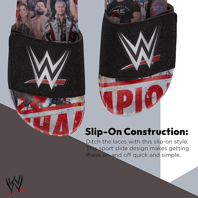 WWE Men's Slides Sandals – John Cena Roman Reigns Seth Rollins Championship Belt Slip-On Pool Beach Shoes for Men