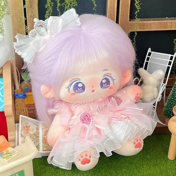 CALEMBOU Plush Doll, 20cm Cute Cotton Doll with Skeleton, Anime Plushies Soft Stuffed Dress Up Dolls, Kawaii Plush Toys Gift Come with Clothes (Doll&Clothes-Xingfu-B)