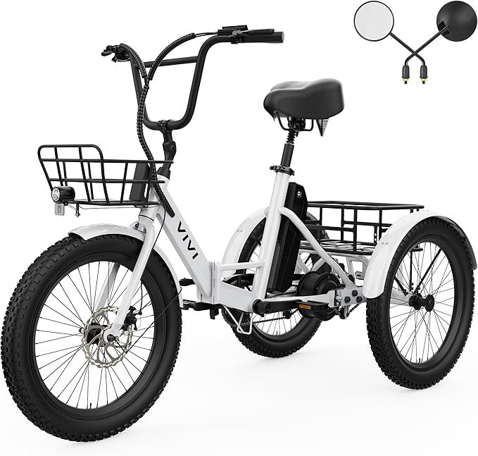 Vivi T01 20" x2.6 Fat Tire Electric Tricycle for Adults, 750W Peak 20'' Folding 3 Wheels Electric Bike, 95% Pre-Assembled, Speed Differential, 15.5MPH Eletric Trike with Bracket