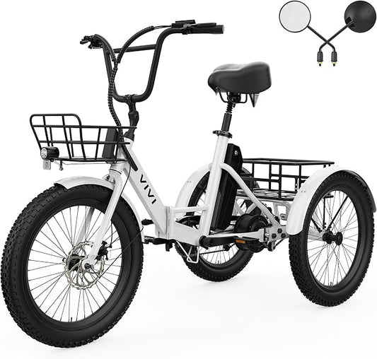 Vivi T01 20" x2.6 Fat Tire Electric Tricycle for Adults, 750W Peak 20'' Folding 3 Wheels Electric Bike, 95% Pre-Assembled, Speed Differential, 15.5MPH Eletric Trike with Bracket