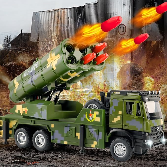 Army Toys - Military Truck with 6 Missiles, Rotatable Turret, Light & Sound for Boys 6-8