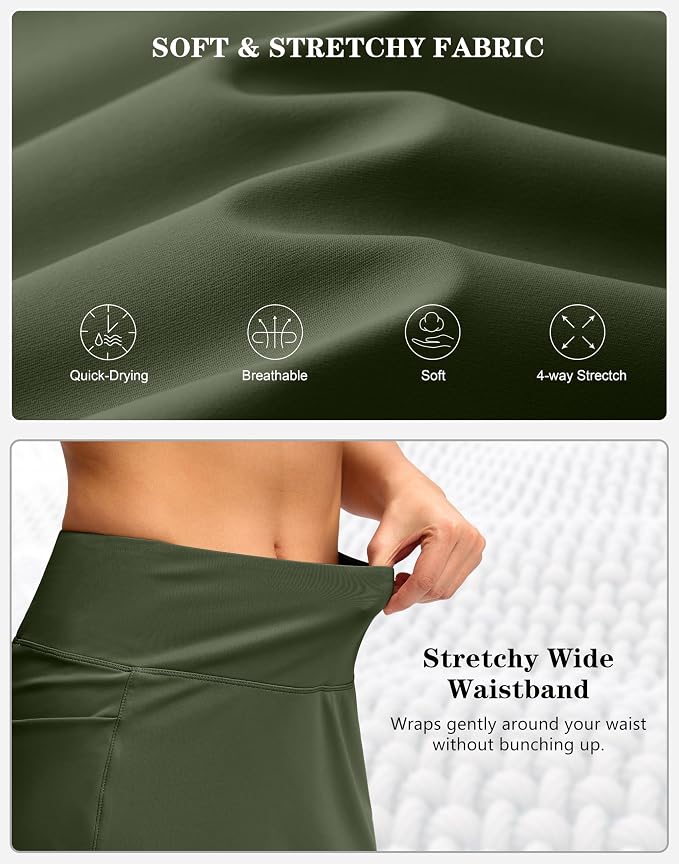 Women's Golf Skirts Skort 4 Side Pockets High Waisted Stretchy Tennis Skirt | Silky Soft, Lightweight, Breathable, Built-in Mesh Shorts, High Waisted, Elastic waistband, Moisture-Wicking, Athletic