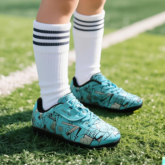 DREAM PAIRS Boys Girls Indoor Turf Soccer Cleats Lace Up Athletic Youth Futsal Football Casual Shoes for Little/Big Kid