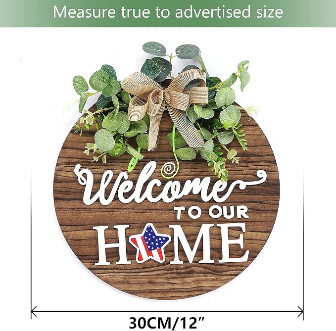 Interchange Welcome Sign Front Door Wreaths for Spring Fall Summer Winter | Rustic Wood Wreaths for Wall Home House Warming gifts Outdoor Farmhouse Porch All Seasons Holiday Halloween Christmas