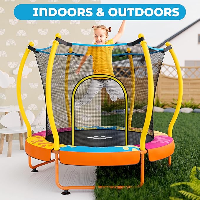 Happin® 55’’ Trampoline for Kids with Safety Enclosure, Indoor & Outdoor Toddler Trampoline, Ultra Safe Design with Multi Activity Accessories, Perfect Toddler Gift for Boys & Girls Ages 1–8