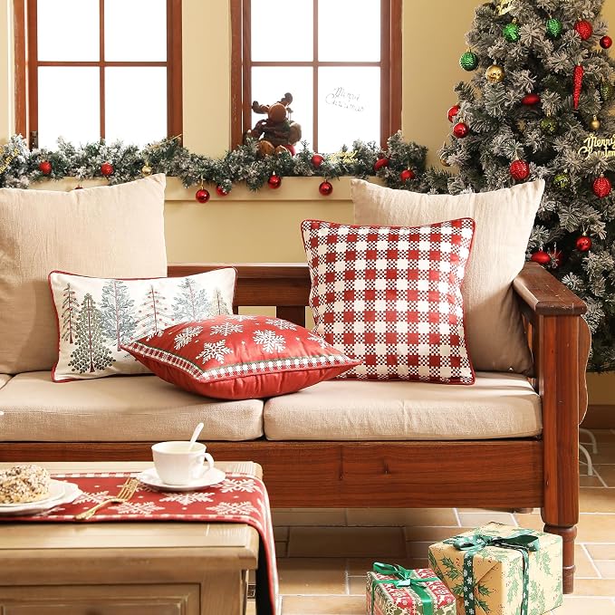 French Chrismas Velvet Throw Pillow Cover,Set of 2,18"x18"-Carol C | Vintage Square Pillow Cover,Concealed Zipper Design,Pinecones Pattern,Sofas,Bedroom,Living Room,Lounge Chairs,Decor