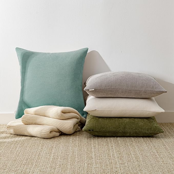a moment Pack of 2 Decorative Chenille Throw Pillow Covers with Twill Cushion Covers for Sofa Living Room Couch Bed 20x20 Inch Teal