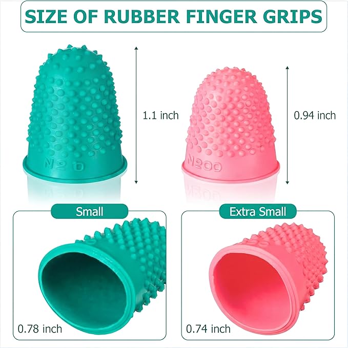 SATINIOR 20 Pcs Rubber Fingers Tip Finger Protectors Covers for Hand Sewing Reusable Grips Rubber Thimbles for Money Counting Collating Knitting Paperwork Hot Glue Sorting(Xs S,Pink Green)