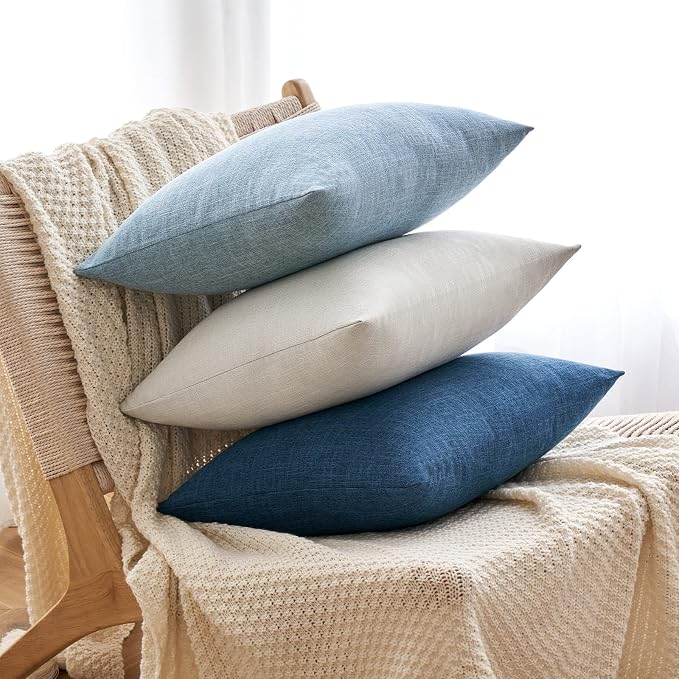 MIULEE Pack of 2 Decorative Linen Burlap Coastal Pillow Covers Farmhouse Accent Pillowcases for Sofa Car Couch Bedroom Living Room Decor 12x20 Inch Blue