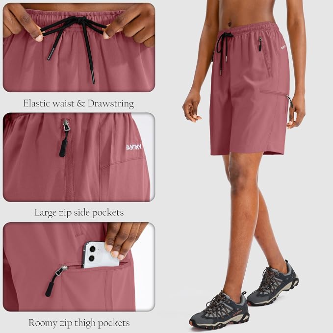 SANTINY Women's 5''/ 7''/9'' Hiking Cargo Shorts Quick Dry Lightweight Summer Shorts for Women Athletic Golf Zipper Pockets