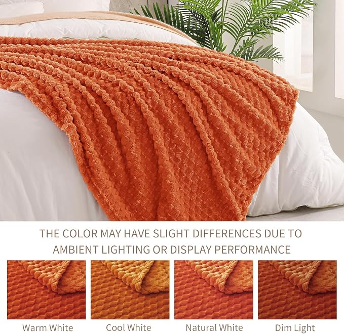 Exclusivo Mezcla 3D Fleece Twin Size Blanket for Bed, Burnt Orange | Extra Soft Fuzzy Plush Lightweight Bed Blankets, Cozy Fluffy Decorative Blankets for All Seasons, 60x80 Inches