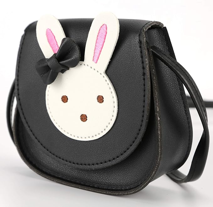 Little Rabbit Ear Bow Crossbody Purse,PU Shoulder Handbag for Kids Girls Toddlers(Black)