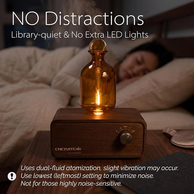 Ember Glass Essential Oil Diffuser with Handmade Wood Base for Aromatherapy, Retro Waterless Scent Diffuser with Cool Mist, Portable & Cordless Oil Nebulizer with LED & Timer, 2026 Model