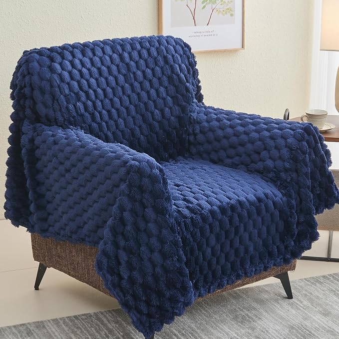NEWCOSPLAY Fleece Clouds Cozy Twin Blanket for Couch, Dark Navy, 60"x80" | Premium Silky Flannel Blanket, Soft Lightweight Fluffy Throw Blanket for Bed Sofa Decor, Gift for All Season Use