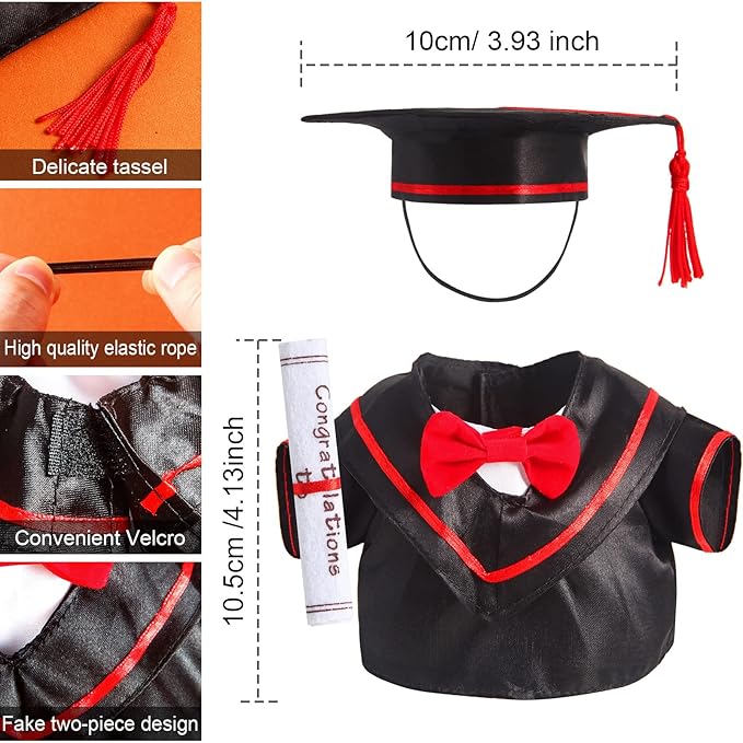 Set of 1 Graduation Teddy Bear Clothes Cap & Gow Outfit Fits Most 8" - 12" Bear Plush Stuffed Animal Outfit Build a Bear Doll Clothes and Make Your Own Stuffed Animals(Graduation Style, Fit 8"-12")