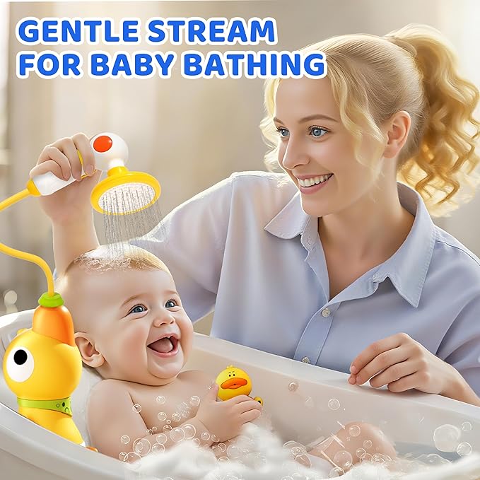 Baby Bath Toys, Baby Bath Shower Head for Bathtub with 4 Adjustable Sprayer, Control The Flow Rinser Babies with 3 Squirting Ducks for Newborns, Toddlers Kids in Bathtub Sink