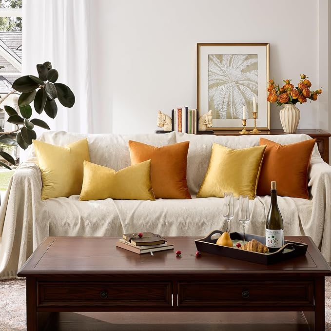 GIGIZAZA Golden Velvet Pillow Covers 12x20 Decorative Pillows Pack of 2 | Lumbar Throw Pillows for Couch Sofa,280gsm Soft Textured Fabric,Modern Pillowcases,Luxury Cushion Covers