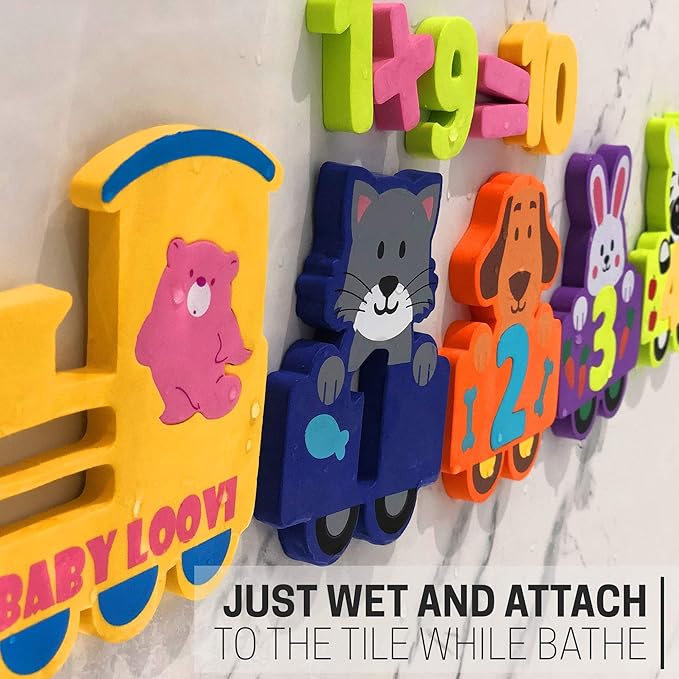 100% Non-Toxic Bathtub Numbers - Fun Bath Foam Toys - Educational Puzzles Floating Bathtub Animals for Kids Girls Boys - Set of 27 pcs - Wet & Stick - Fre. Bath Toy Organizer
