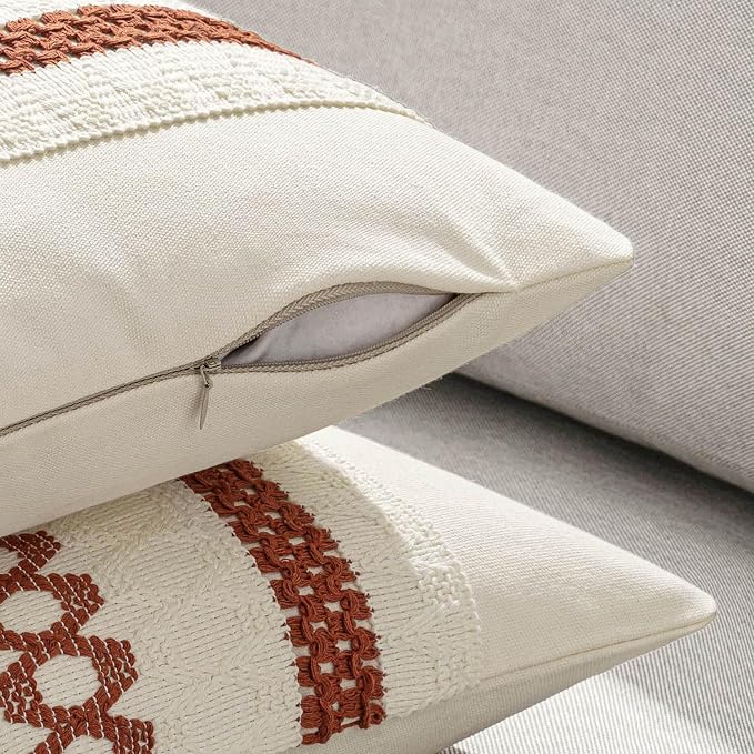 MIULEE Set of 2 Fall Rust Decorative Lumbar Pillow Covers 12x20 | Farmhouse Boho Couch Throw Pillows, Modern Cotton Cushion Covers, Macrame Woven Home Decor for Bed Sofa Chair