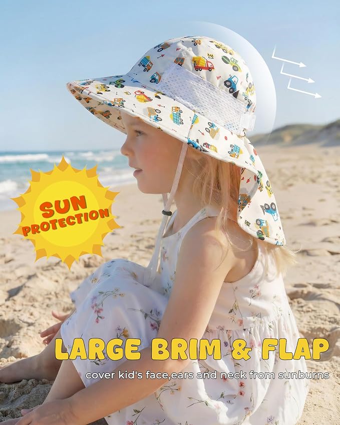 Toddler Baby Sun Hat Kids Summer Beach Essentials Adjustable Beach Hats with Bucket Wide Brim for Boys Girls Age 0-14 Years