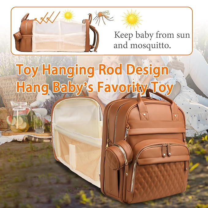 Astro alan Baby Diaper Bags with Changing Station, Waterproof Diaper Bag Backpack for Moms Dads with USB Charging Port, Baby Shower Gifts, Large Capacity diaper backpack, Brown