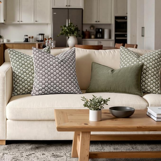 MIULEE Floral Print Decorative Pillow Covers 18x18, Stone Grey | Vintage Boho Farmhouse Modern Home Decor, Set of 2, Block Print Cushion Covers for Couch Sofa Bed Living Room