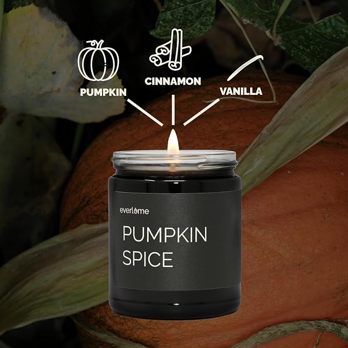 Premium Soy Wax Candle | Highly Scented Black Glass Jar Candles | Long Lasting, Clean Burn | 8 oz | Gifts for Man and Woman | Made in USA (Pumpkin Spice)