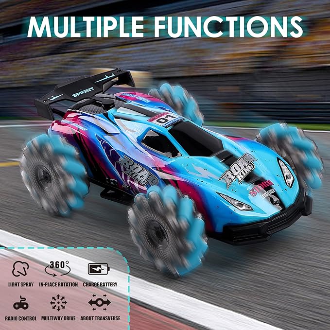 SPRSHY RC Stunt Car Toys - Gesture Remote Control Racing Cars Comes with Spray,Lights,360° Rotation for Kids,Vehicle Birthday Gifts for Boys and Girls Aged 6 7 8 9