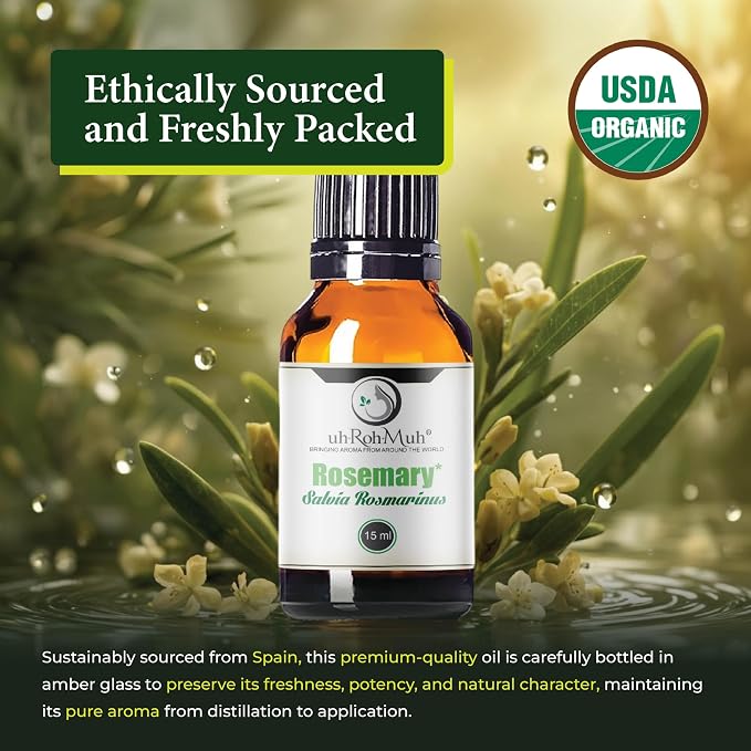Organic Rosemary Essential Oil Chemotype Cineole | 100% Pure Steam Distilled Rosemary Oil | Fresh Herbaceous Aroma for Diffuser Aromatherapy, Massage Blends & DIY Recipes | Spain - 15ml