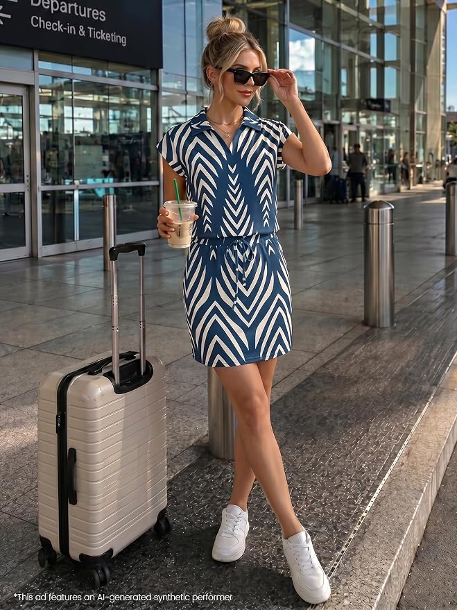 Casly Lamiit Womens Two Piece Skirt Sets Casual Cap Sleeve Lapel V Neck Tops Summer Travel Outfits Short Tennis Skort Set