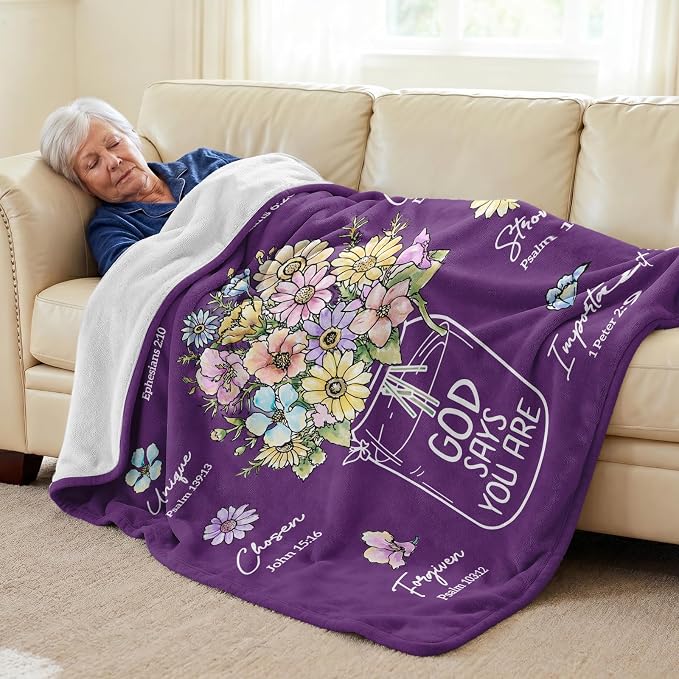Christian Birthday Gifts for Women, Christian Religious Blanket 80''x 60'' | Birthday Gifts for Women, Baptism Christmas Day Spiritual Gifts for Grandma Nana Mom Sister, Throw Blankets, Deep Purple