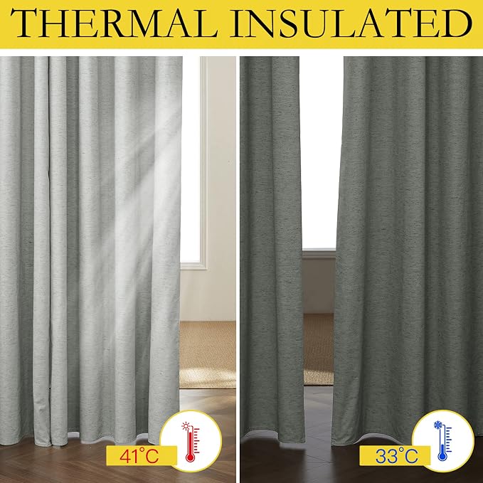 NICETOWN Grey 100% Blackout Curtain Panels, Set of 2, 42" Wide by 45" Long, Thermal Insulated White Thermal Insulated Liner Drapes for Nursery, Noise Reducing and Heat Blocking Drapes for Windows
