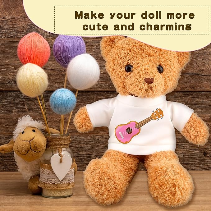 20 Pcs Teddy Bear Blank Shirt Sublimation White Bear Tee Shirt Bulk Stuffed Animal Toy White Clothing for 15 Inch Stuffed Bears Dolls DIY (Color Style 2)