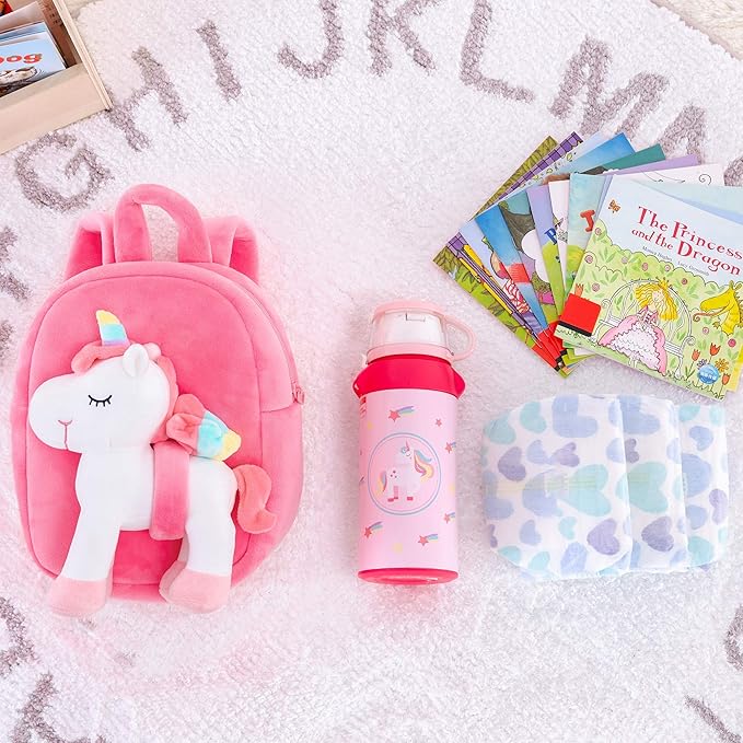 Lazada Unicorn Toddler Backpack Stuffed Unicorn Toys Kids Backpacks with Toy White 9.5"