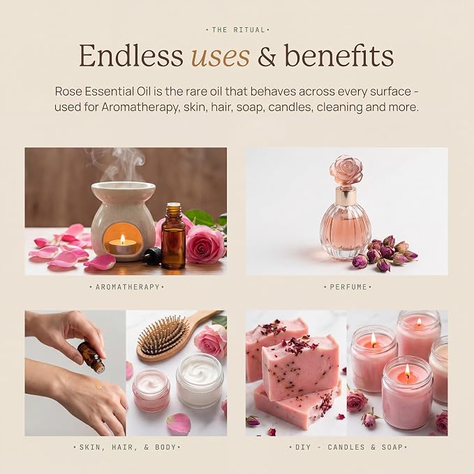 Avivni Rose Essential Oil (Bulgarian) - 100% Pure & Organic, Undiluted for Premium Aromatherapy, Hair, Skincare, Diffuser (0.33oz - 10ml)