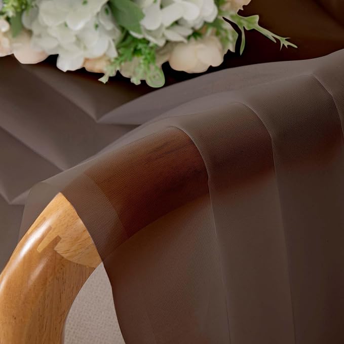 OWENIE Sheer Curtains 72 Inches Long 2 Panels Set, Light Filtering Sheer Curtain Rod Pocket Clear Drapes for Living Room Bedroom Window Sliding Door, Each 42 x 72 Inch, Chocolate