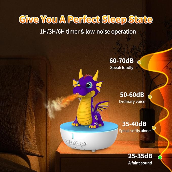 Dragon Essential Oil Diffuser, Ultrasonic Aromatherapy Humidifier with Remote Control & White Noise, 7 LED Colors, Timer & Auto-Off, Large Room Diffuser