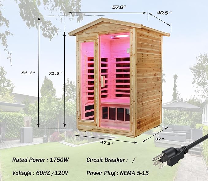 LTCCDSS Full Spectrum Outdoor Infrared Sauna 2 Person, Fir Wood Far Infrared Low EMF Sauna Room for Home, Withstand Outdoor Temp -5℉-104℉| Chromotherapys-Bluetooth Speakers