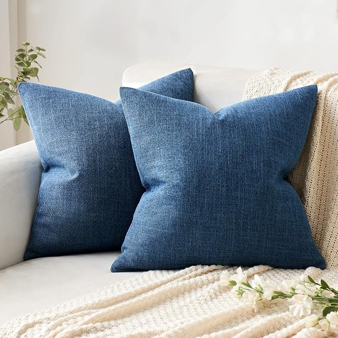 MIULEE Pack of 2 Decorative Linen Burlap Coastal Pillow Covers Farmhouse Accent Pillowcases for Sofa Car Couch Bedroom Living Room Decor 16x16 Inch Blue