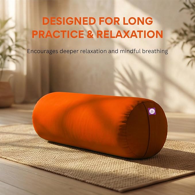 Yogikuti Iyengar Yoga Bolster for Restorative Yoga and Meditation – Lightweight Cotton Support Pillow with Handle for Easy Carry, Versatile for Pose Modification, Balance, Back Relief, and Relaxation