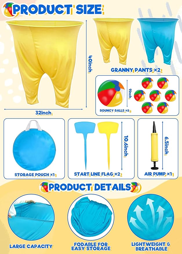 Granny Pants Yard Game, Granny Pants Party Game with Oversized Pants Bouncy Balls Ground Stakes Storage Bag and Air Pumps, Outdoor Tossing Games for Adults Family Carnival Party Reunion Gathering