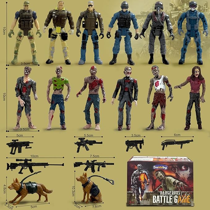 Army Men VS Zombie Action Figures, Realistic 6 Zombie Toys Playset 6 Army Toy Set with 2 Dog Figures, Halloween Decor for Boys 4-7 (14PCS)