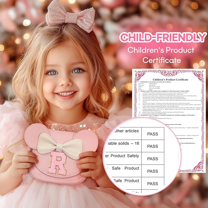 mibasies Toddler Purse Girl Gifts: Girls Birthday Gifts for 3-8 - Toys for Ages 2-4 Girls Mouse Ears Purse, Pink, Letter R